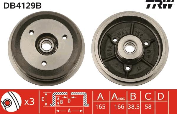 TRW DB4129B - Тормозной барабан autospares.lv