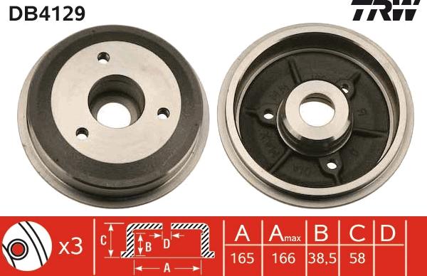 TRW DB4129 - Тормозной барабан autospares.lv