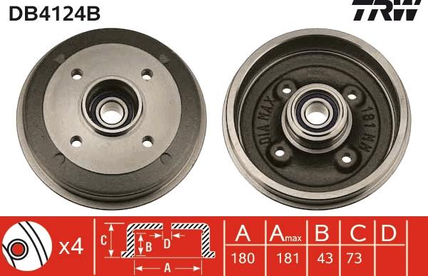 TRW DB4124B - Тормозной барабан autospares.lv