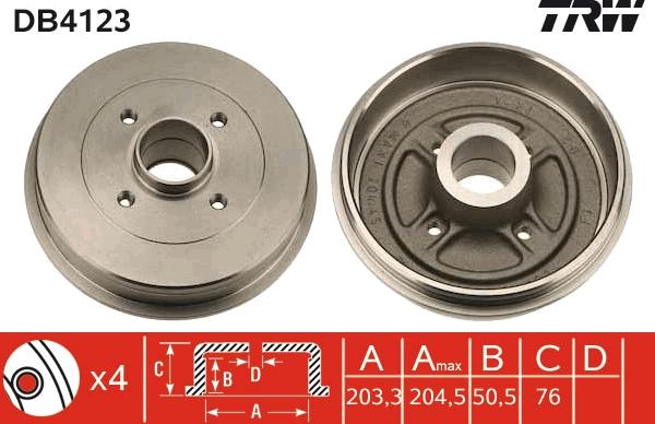 TRW DB4123 - Тормозной барабан autospares.lv