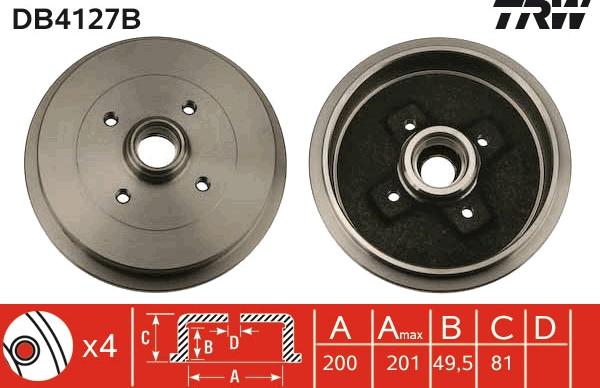 TRW DB4127B - Тормозной барабан autospares.lv