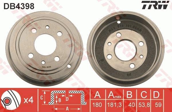 TRW DB4398 - Тормозной барабан autospares.lv