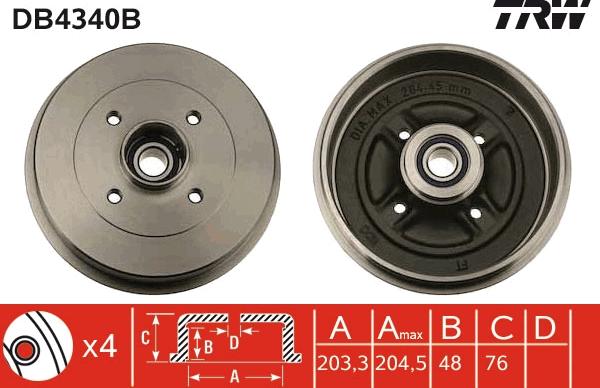 TRW DB4340B - Тормозной барабан autospares.lv