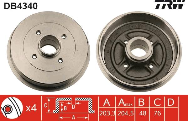 TRW DB4340 - Тормозной барабан autospares.lv