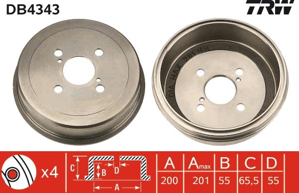 TRW DB4343 - Тормозной барабан autospares.lv