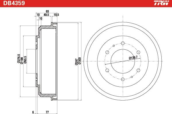 TRW DB4359 - Тормозной барабан autospares.lv