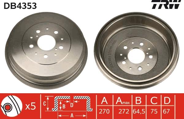 TRW DB4353 - Тормозной барабан autospares.lv