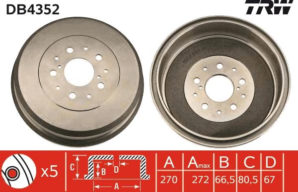 TRW DB4352 - Тормозной барабан autospares.lv