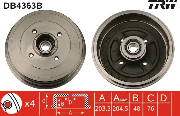 TRW DB4363B - Тормозной барабан autospares.lv