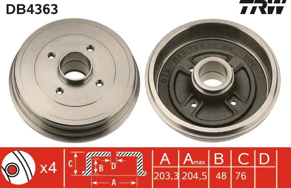 TRW DB4363 - Тормозной барабан autospares.lv