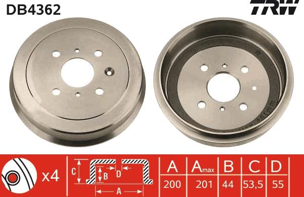 TRW DB4362 - Тормозной барабан autospares.lv