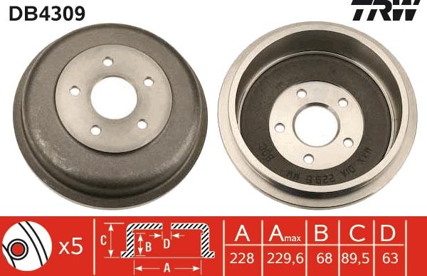 TRW DB4309 - Тормозной барабан autospares.lv