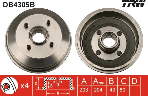 TRW DB4305B - Тормозной барабан autospares.lv