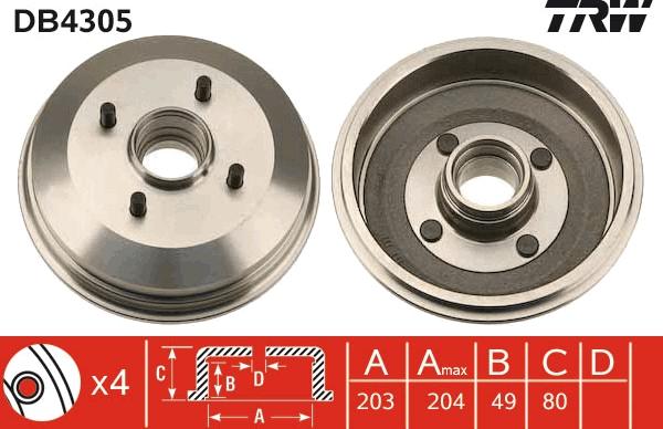 TRW DB4305 - Тормозной барабан autospares.lv