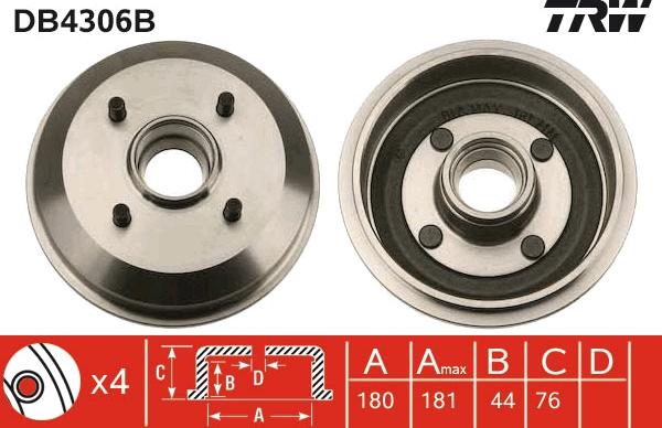 TRW DB4306B - Тормозной барабан autospares.lv