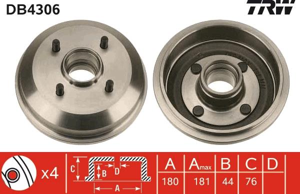 TRW DB4306 - Тормозной барабан autospares.lv