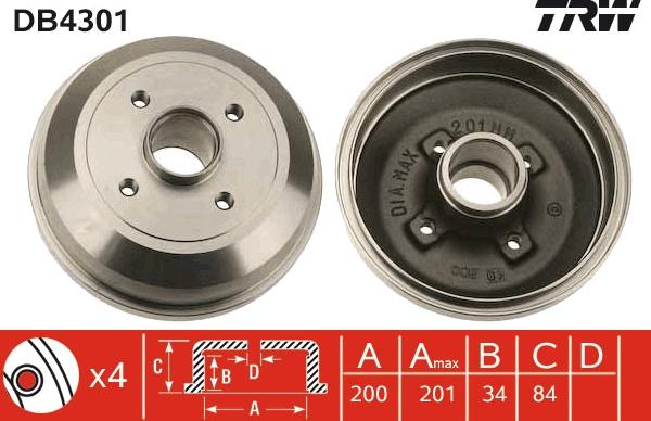 TRW DB4301 - Тормозной барабан autospares.lv