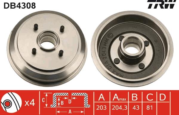 TRW DB4308 - Тормозной барабан autospares.lv