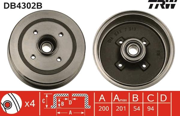 TRW DB4302B - Тормозной барабан autospares.lv