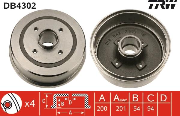 TRW DB4302 - Тормозной барабан autospares.lv