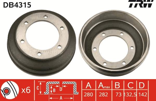 TRW DB4315 - Тормозной барабан autospares.lv