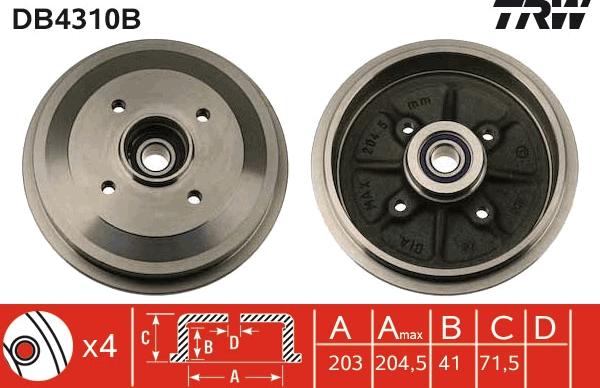 TRW DB4310B - Тормозной барабан autospares.lv