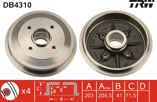 TRW DB4310 - Тормозной барабан autospares.lv