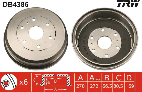 TRW DB4386 - Тормозной барабан autospares.lv