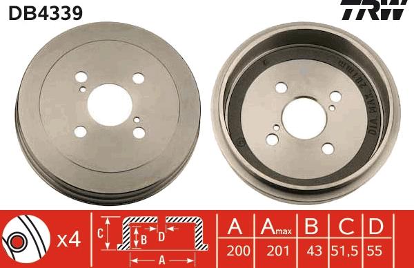 TRW DB4339 - Тормозной барабан autospares.lv