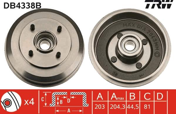 TRW DB4338B - Тормозной барабан autospares.lv