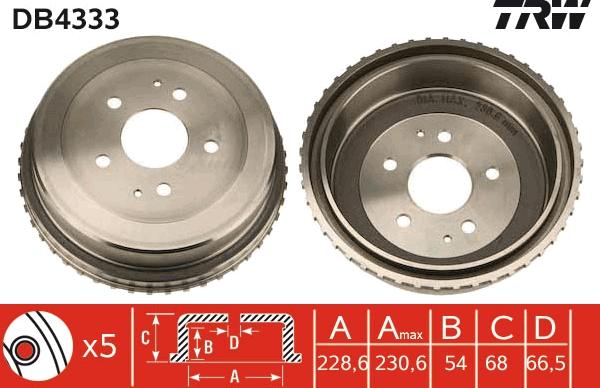 TRW DB4333 - Тормозной барабан autospares.lv