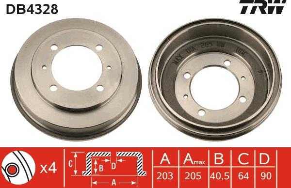 TRW DB4328 - Тормозной барабан autospares.lv