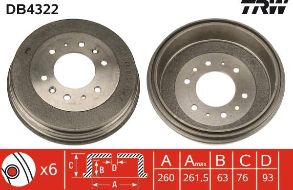 TRW DB4322 - Тормозной барабан autospares.lv