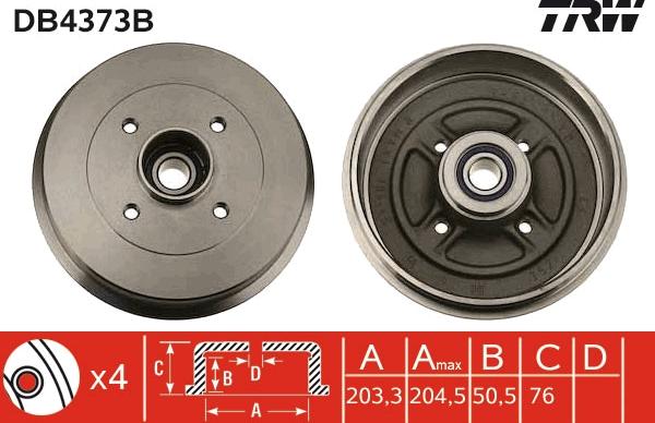 TRW DB4373B - Тормозной барабан autospares.lv