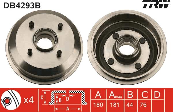 TRW DB4293B - Тормозной барабан autospares.lv