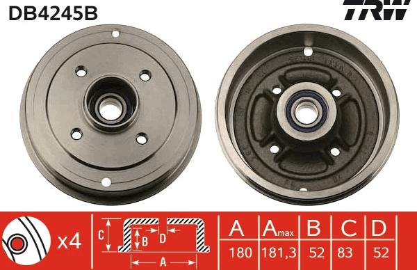 TRW DB4245B - Тормозной барабан autospares.lv