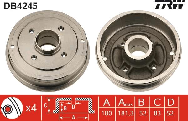 TRW DB4245 - Тормозной барабан autospares.lv