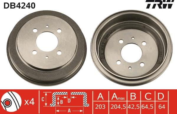 TRW DB4240 - Тормозной барабан autospares.lv