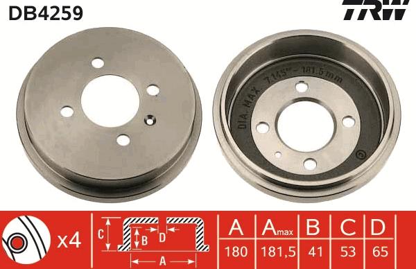 TRW DB4259 - Тормозной барабан autospares.lv