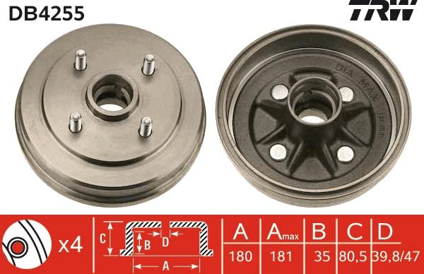 TRW DB4255 - Тормозной барабан autospares.lv