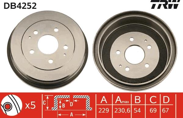 TRW DB4252 - Тормозной барабан autospares.lv