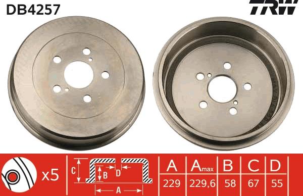 TRW DB4257 - Тормозной барабан autospares.lv