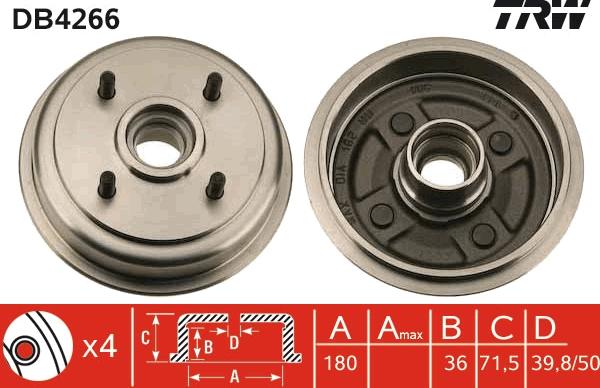 TRW DB4266 - Тормозной барабан autospares.lv