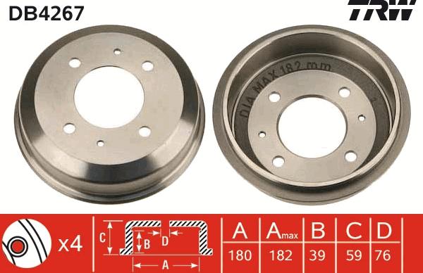 TRW DB4267 - Тормозной барабан autospares.lv