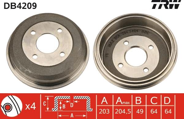 TRW DB4209 - Тормозной барабан autospares.lv