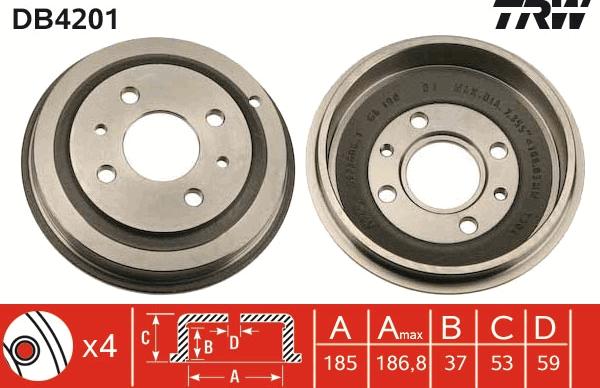 TRW DB4201 - Тормозной барабан autospares.lv