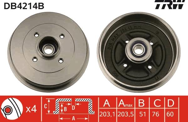 TRW DB4214B - Тормозной барабан autospares.lv