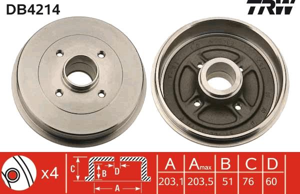 TRW DB4214 - Тормозной барабан autospares.lv