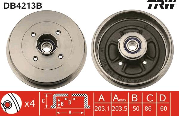 TRW DB4213B - Тормозной барабан autospares.lv