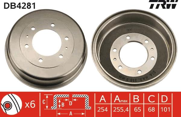 TRW DB4281 - Тормозной барабан autospares.lv